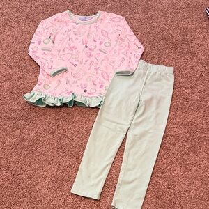 Trotter Street Kids Cosmetics Ruffle Top Mint Green pants Kids Set